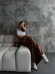 pliseli deri görünümlü uzun etek asm450 kahve 2