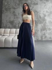 pliseli deri görünümlü uzun etek asm450 lacivert 3