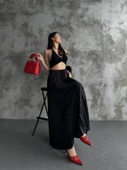 pliseli deri görünümlü uzun etek asm450 siyah 2