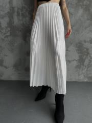pliseli deri görünümlü uzun etek asm450 beyaz 3