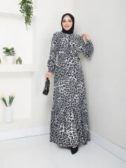 leopar desenli kuşaklı yazlık elbise asm230 gri 2