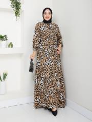 leopar desenli kuşaklı yazlık elbise asm230 siyah 2