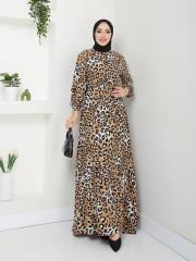 leopar desenli kuşaklı yazlık elbise asm230 siyah 3