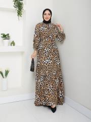 leopar desenli kuşaklı yazlık elbise asm230 siyah 4