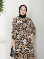 leopar desenli kuşaklı yazlık elbise asm230 siyah 5