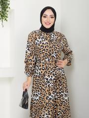 leopar desenli kuşaklı yazlık elbise asm230 siyah 6