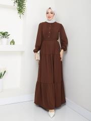 nervür detaylı yazlık elbise asm207 kahve
