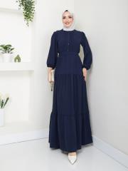 nervür detaylı yazlık elbise asm207 lacivert 2