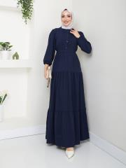 nervür detaylı yazlık elbise asm207 lacivert 3