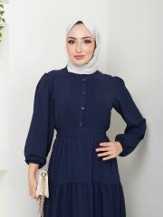 nervür detaylı yazlık elbise asm207 lacivert 6