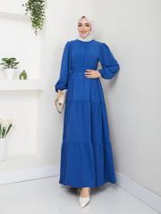 nervür detaylı yazlık elbise asm207 mavi 2