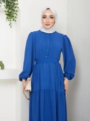 nervür detaylı yazlık elbise asm207 mavi 5