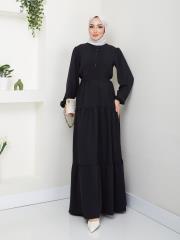 nervür detaylı yazlık elbise asm207 siyah