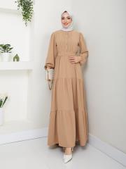 nervür detaylı yazlık elbise asm207 bej 2