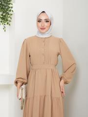 nervür detaylı yazlık elbise asm207 bej 5