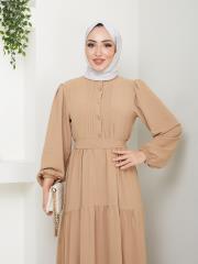 nervür detaylı yazlık elbise asm207 bej 6