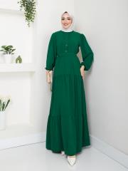 nervür detaylı yazlık elbise asm207 zümrüt