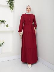 nervür detaylı yazlık elbise asm207 bordo 2