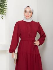 nervür detaylı yazlık elbise asm207 bordo 4