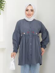 ön nakış detaylı yazlık tunik asm4060 füme 5