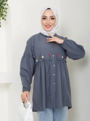 ön nakış detaylı yazlık tunik asm4060 füme 6