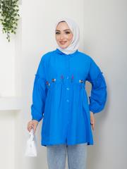 ön nakış detaylı yazlık tunik asm4060 indigo mavi 5