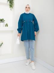 ön nakış detaylı yazlık tunik asm4060 petrol mavisi