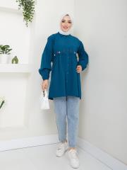 ön nakış detaylı yazlık tunik asm4060 petrol mavisi 3