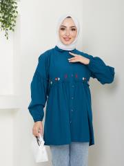 ön nakış detaylı yazlık tunik asm4060 petrol mavisi 6