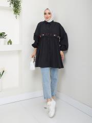 ön nakış detaylı yazlık tunik asm4060 siyah