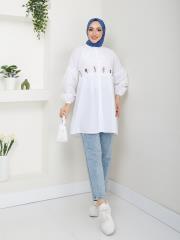 ön nakış detaylı yazlık tunik asm4060 beyaz