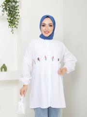 ön nakış detaylı yazlık tunik asm4060 beyaz 6