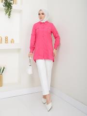 yakası taş detaylı yazlık tunik asm218 fuşya