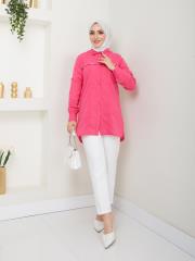 yakası taş detaylı yazlık tunik asm218 fuşya 3