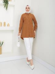 yakası taş detaylı yazlık tunik asm218 kahve
