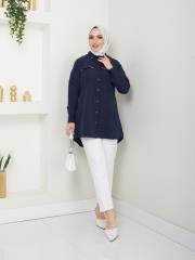 yakası taş detaylı yazlık tunik asm218 lacivert 3