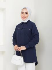 yakası taş detaylı yazlık tunik asm218 lacivert 5
