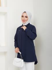 yakası taş detaylı yazlık tunik asm218 lacivert 6