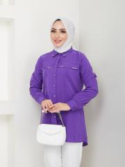 yakası taş detaylı yazlık tunik asm218 lila 6