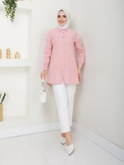 yakası taş detaylı yazlık tunik asm218 pudra