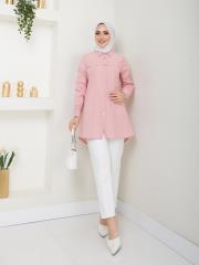 yakası taş detaylı yazlık tunik asm218 pudra 2