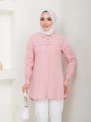 yakası taş detaylı yazlık tunik asm218 pudra 5