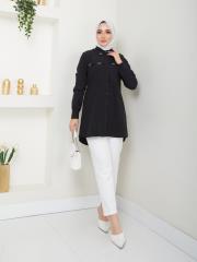 yakası taş detaylı yazlık tunik asm218 siyah 3