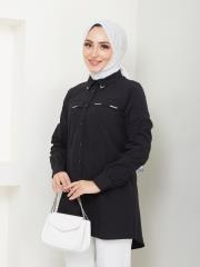 yakası taş detaylı yazlık tunik asm218 siyah 5