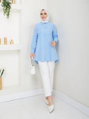 yakası taş detaylı yazlık tunik asm218 buz mavisi