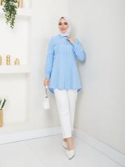 yakası taş detaylı yazlık tunik asm218 buz mavisi 2