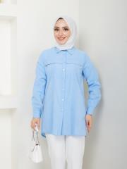 yakası taş detaylı yazlık tunik asm218 buz mavisi 4