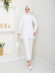 yakası taş detaylı yazlık tunik asm218 beyaz