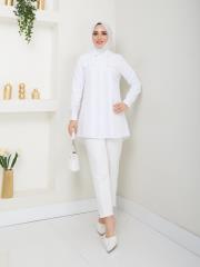 yakası taş detaylı yazlık tunik asm218 beyaz 2