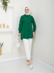 yakası taş detaylı yazlık tunik asm218 zümrüt